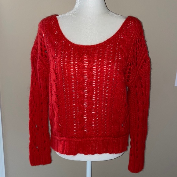 Free People Red Open Knit Sweater, Size Small - Picture 3 of 13